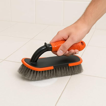 DecorRack 2 Pack Cleaning Brush, Heavy-Duty Scrub Brush with Ergonomic Handle for Floors, Tiles, Bathtubs, Grout, Decks, and Outdoor Surfaces (Orange, 2 Pack)