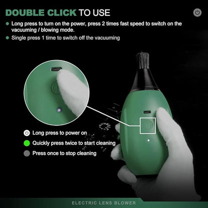 LENSGO Electric Air Blow,Camera Cleaning Kits with 4 Cleaning Heads for CMOS/Regular/Crevice Clean and Brush, 4.0kPa Dust Removal Type C Charge (Green)