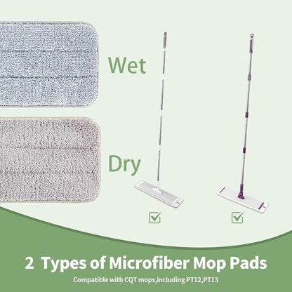 CQT Replacement Washable Microfiber Mop Pads Flat Floor Reusable 18 Inch for Floor Care System 2 Wet and 2 Dry Mop Pads Packed (18")