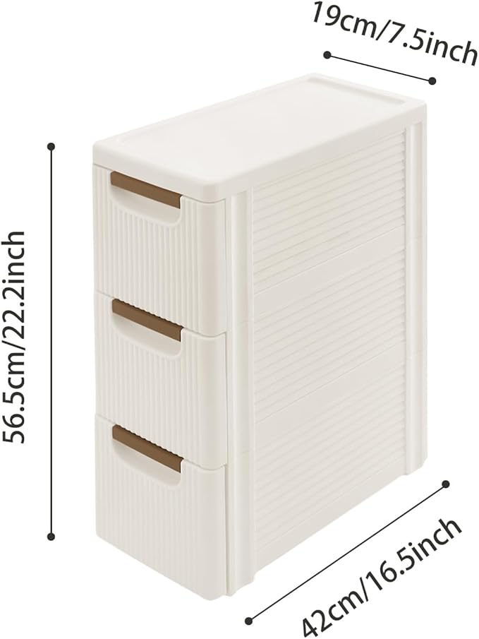 Storage Drawers on Wheels, 3-Drawer Slim Rolling Storage Cart with 4 Casters, Narrow Plastic Organizer for Bathroom Bedroom Kitchen Classroom, Space-Saving Mobile Cabinet