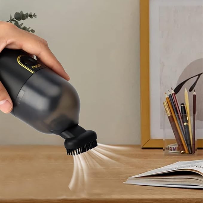Powerful Suction 2200 pa Desktop Vacuum Cleaner, Desktop Mini Handheld Vaccum, USB Rechargeable Mini Dust Sweeper, with Brush Handheld Cordless Silent Portable Dust Cleaner for Office Car (Black)