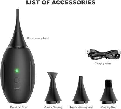 LENSGO Electric Air Blow,Camera Cleaning Kits with 4 Cleaning Heads for CMOS/Regular/Crevice Clean and Brush, 4.0kPa Dust Removal Type C Charge (Black)