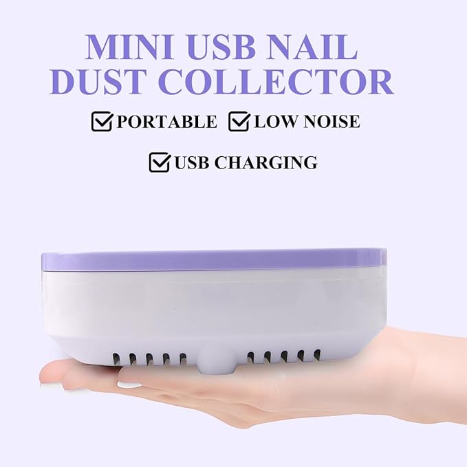 USB Mini Manicure Nail Vacuum Cleaner Strong Suction Nail Dust Collector Portable Nail Art Vacuum Dust Cleaner Extractor Fan (PURPLE)