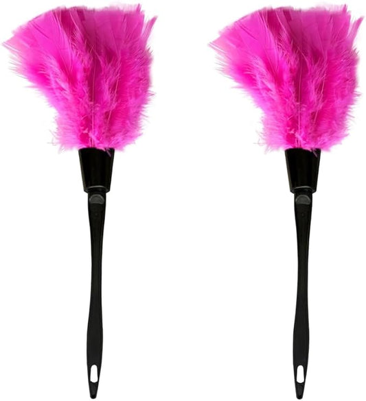 2 PCS 14 Inch Turkey Feather Duster, Gentle Style Dusting Tool for Home/Office Delicate Surfaces (Rose Red)
