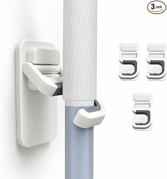 ALLICAVER 3 Pack Broom and Mop Holder Wall Mount, No-Drill Self Adhesive Gripper Hooks, Anti-Slip Organizer for Mop, Broom, Dustpan and Cleaning Tools