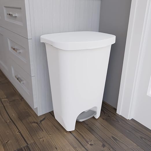 Glad 13 Gallon Trash Can with Clorox Odor Protection, 2 Pack | Plastic Kitchen Waste Bin | Hands Free with Step On Foot Pedal and Garbage Bag Rings, White