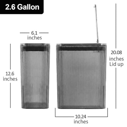 2 Pack Bathroom Trash Can with Lid, 2.6 Gallon Transparent Small Trash Can for Bedroom, Office, Slim Garbage Can with Lid for Narrow Spaces, Modern Decorative Waste Basket, Grey