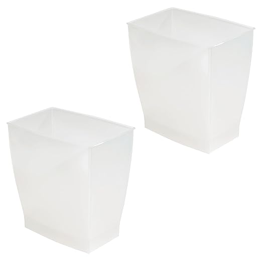 iDesign Small Plastic Bathroom Trash Can, Slim Rectangle Garbage Bin for Bedroom, Office, Dorm, 2-Pack, Frost