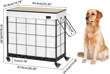 Laundry Hamper with Heavy Duty Caster Wheels; 3 Sections Clothes Hamper with Lid; 132L Laundry Basket with Removable Liner Bag; Laundry Sorter with Metal Handle (White)