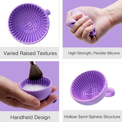 Silicone Scrubber Ball Cleaning Bowl – Multi-Purpose Brush Cleaner for Makeup & Dishes – Cute Round Design – Soft Scrubbing Pad for Beauty Tools, Kitchenware – 8 Colors (Purple)