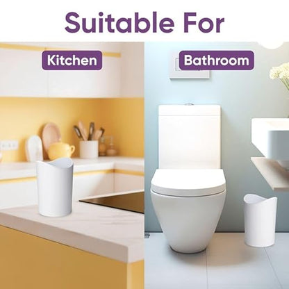 Superio Small Bathroom Trash Can with Lid, Modern White Mini Waste Bin with Swing Lid (1 1/2 Gallon, 6 Liter) Plastic Garbage Can for Kitchen, Bathroom, Bedroom, Office, Under Desk (4, White)
