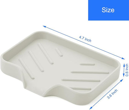 Sponge Holder with Drain Spout, Silicone Sponge Tray for Kitchen Sink, Rubber Soap Dish for Shower Bathroom (Beige, 4.7" x 3.6")