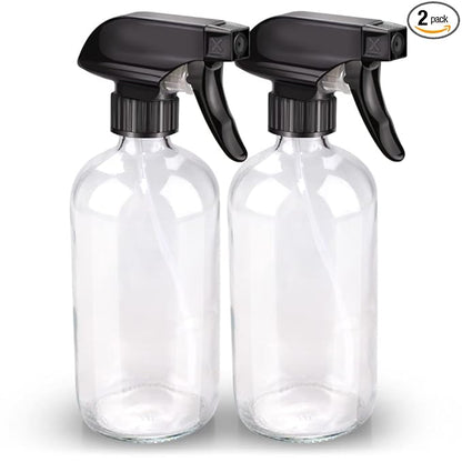 Bontip Glass Spray Bottle, Clear Glass Spray Bottle Set & Accessories Refillable for Plants Window Cleaners Aromatherapy Facial Hydration Watering Flowers Hair Care (2 Pack/16 oz) (Transparent)