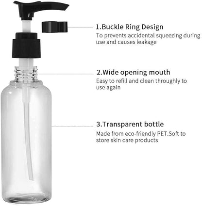 Vitog Travel Bottles Kit, TSA Approved Leak Proof Portable Toiletry Containers Set, Clear flight size PET Cosmetic Containers for Lotion, Shampoo, Cream, Soap, Set of 11 (Black+Plastic)