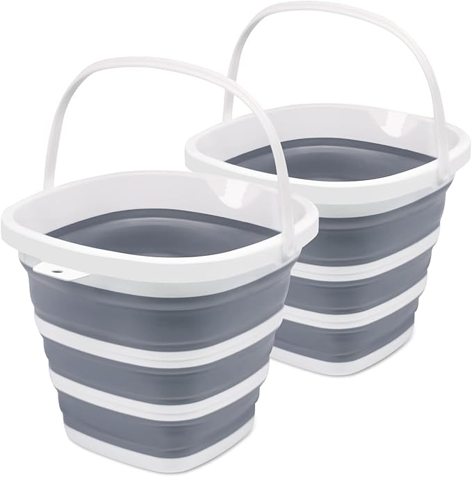 Goderewild 2 Pack Collapsible Bucket, 2.6 Gallon (10L) - Square Foldable Mop Bucket for House Cleaning, Car Washing, Camping - Portable Water Pail for Outdoor, RV, Travel (Grey)