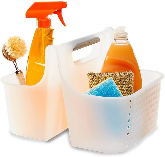 madesmart Premium Portable Shower Caddy, Hold Soap, Shampoo, Hair Supplies and Beauty Products, Cleaning Supplies Organizer for Home, Dorm, Plastic Shower Tote, Soft Handle, Grey