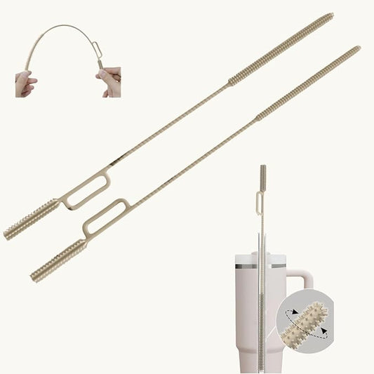 2-in-1 Dual-Head Straw Brush, Premium Silicone Cleaning Brush for Straws & Lid Gaps, Long Flexible for Tumblers & Bottles, Non-Slip Handle, No-Scratch, 2 Pack (6mm & 9mm), Durable & Reusable (Cream)