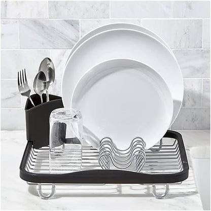 Umbra Sinkin Dish Rack - Over the Sink Organizer with Drainer & Utensil Holder - Compact Kitchen Storage Black