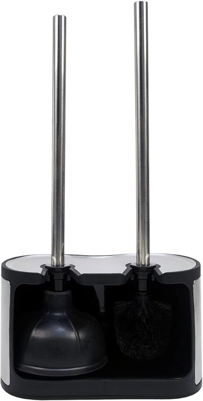 Casaphoria Stainless Steel Toilet Bowl Brush with Holder and Plunger Set, Freestanding Canister for Bathroom, 2 in 1 Hideaway Holder Heavy Duty Unclogger Plunger