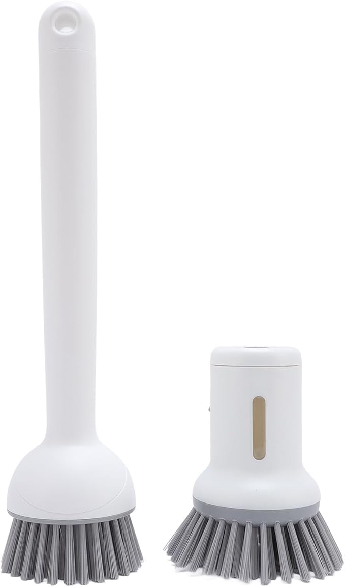 ZJchao 2 Pcs Soap Dispensing Handle and Palm Brush Set, Efficient Rotating Head Dish Scrub Brush for Kitchen, High Efficiency Stain Removal, Comfortable Cleaning Experience,
