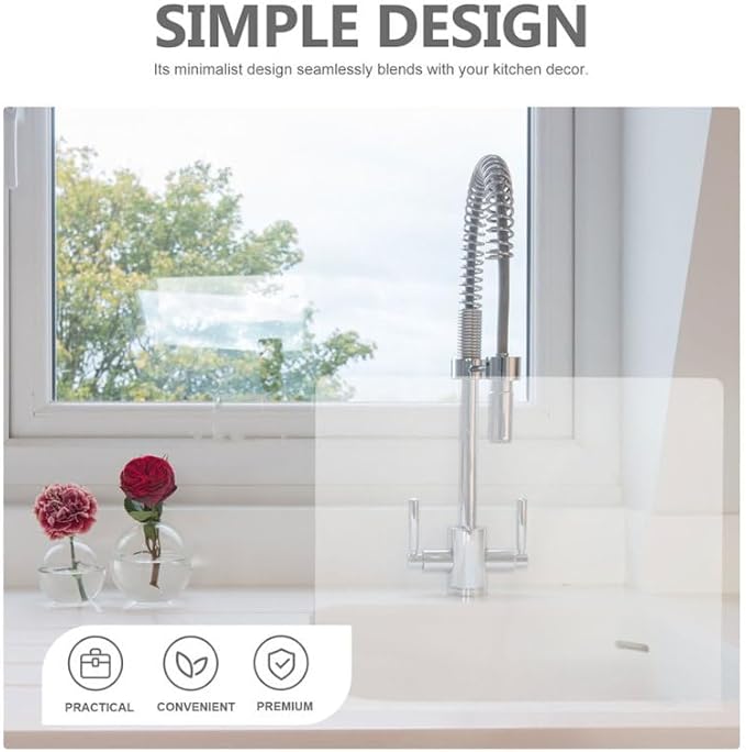 Cabilock Kitchen Sink Splash Guard 15.75X8.27 Inch Clear Acrylic Water Barrier for Bathroom and Kitchen Countertop Splash Prevention