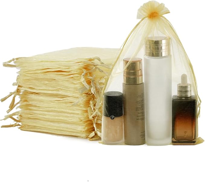 Meowoo 100PCS Organza Bags, 8x12in Small Mesh Bags Drawstring, Mesh Gift Bags Drawstring for Jewelry, Candy, Christmas, Sachets, Festivals, Bathroom Soaps, Makeup Organza, Wrapping Supplies(beige)