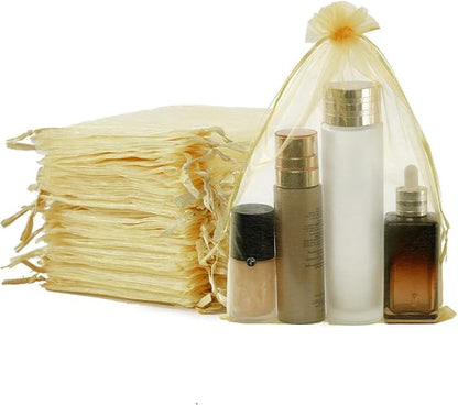 Meowoo 100PCS Organza Bags, 8x12in Small Mesh Bags Drawstring, Mesh Gift Bags Drawstring for Jewelry, Candy, Christmas, Sachets, Festivals, Bathroom Soaps, Makeup Organza, Wrapping Supplies(beige)