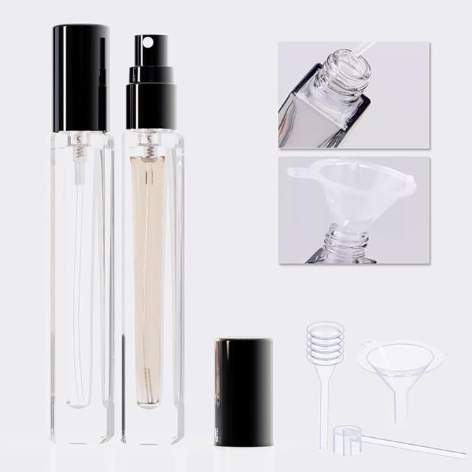 Mini Glass Spray Bottles, 10ml, 6 Pack, Fine Mist Refillable, Portable Travel Perfume Atomizers (Black)
