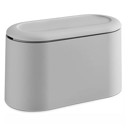 SUBEKYU 0.5 Gal Mini Countertop Trash Can with Lid for Desktop, Small Garbage Can for Office, Tiny Wastebasket, Plastic, Light Grey