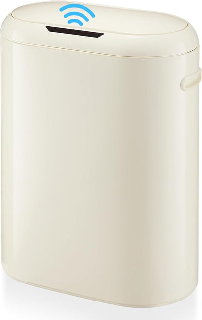 OUTLANE Touchless Motion Detector Kitchen Trash Can - 13 Gallon/50L Slim Garbage Bin - Soft-Close Lid - Smart Design - for Kitchen, Bathroom, Office - Beige, One Size