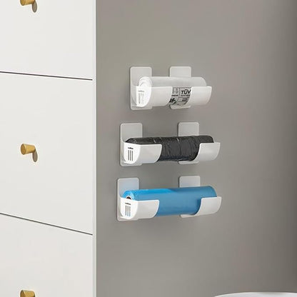 4 Pcs No Punching Trash Bag Dispenser Plastic Bag Holder,Wall Mounted Plastic Bag Organizer Grocery Bag Holder White Garbage Trash Bag Holder For Home Organization Kitchen Organizers And Storage