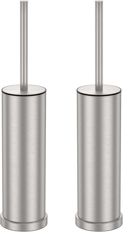 Stain Nickel Toilet Brush and Holder Set，2 Pack Stainless Steel Heavy Duty Toilet Bowl Brush，Extra Long Handled Toilet Cleaner Brush with Replaceable Head, Removable Inner Bowl & Splash Protection