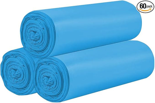 3 Rolls Small Trash Bags - 60 Counts Durable 4 Gallon Small Garbage Bags for home office kitchen Bathroom Bedroom Trash Can liners（Blue）