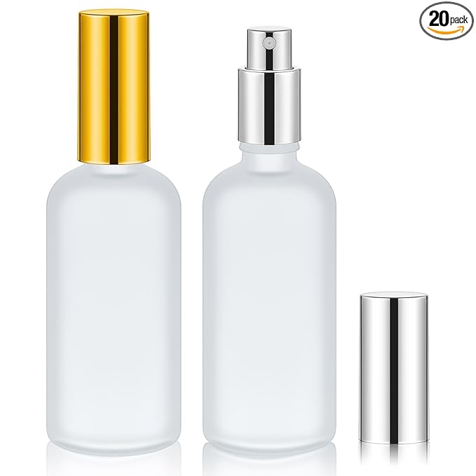 Tessco for you 20 Pcs 3.4 oz/100 ml Glass Spray Bottles Empty Perfume Atomizer Refillable Clear Decorative Empty Bottles with Fine Mist Sprayer Pump for Face Body Travel(Silver, Gold)