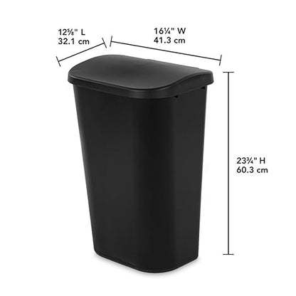 Sterilite 24-Pack Lift Top Wastebasket, D-Shape Trash Can w/Hinged Lid, 11.3 Gallon, Black - Modern Garbage Bin for Kitchen, Bathroom, Garage or Workspace, Fits 13-Gal Waste Liner