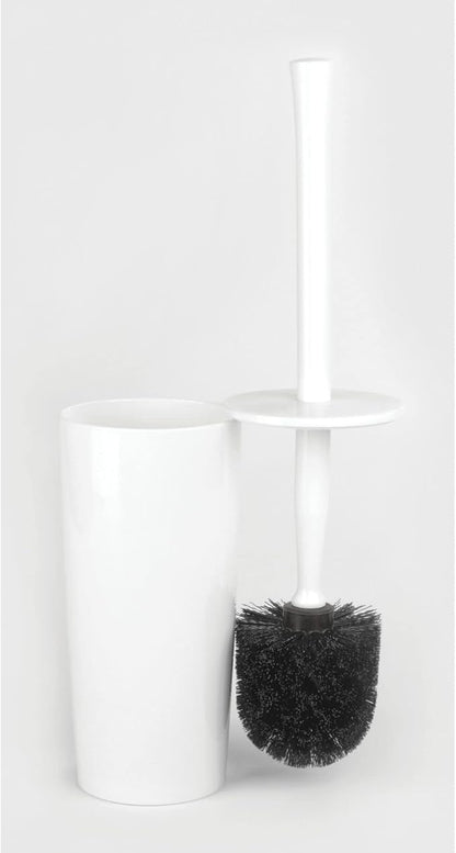 mDesign Slim Plastic Toilet Bowl Brush and Holder Set, Modern Compact Storage Organizer Cleaner Scrubber for Toilet - Heavy Duty Cleaning Plunger for Bathroom, Aura Collection - White