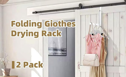 ZMBESUP Over The Door Hanger Folding Clothes Drying Rack, Folding Hanging Coat Rack for Indoor Laundry Room Compact Small Space Foldable Portable Clothing Hanger Hook Collapsible- 4 Pack (White)