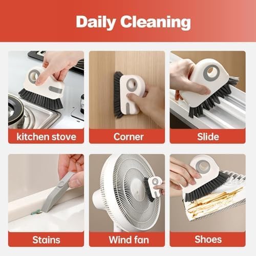 2 in 1 Groove Cleaning Brush Window Track Cleaning Tools, 2025 New Hard Bristle Crevice Cleaning Brush with Hidden Scraperfor Sliding Door Track, Window Sill, Shutter Door(Grey,3pcs)