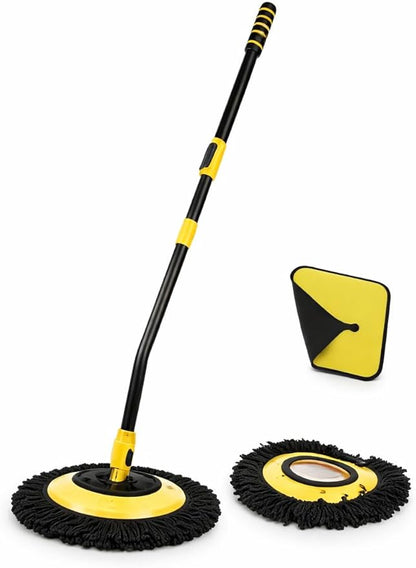 Car Wash Brush with Long Handle, Chenille Microfiber Car Wash Mop, Scratch-Free Cleaning Brush with Adjustable Extension Pole, Includes Replacement Head & Cleaning Cloth for Car, RV, Truck, SUV