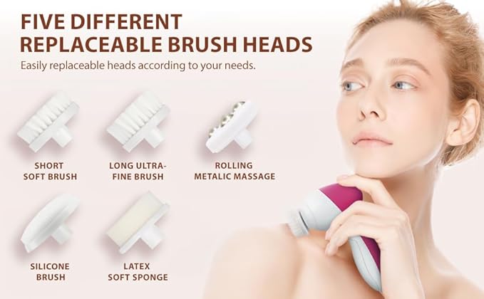 Facial Cleansing Brush Face Scrubber Exfoliating Cleaning Skin Care Cleanser Wash Women Girls Electric Beauty Powered Exfoliator Skincare Spin Tools Scrub Washer Self Care by VISOFO (Rubellite)