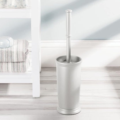mDesign Toilet Bowl Brush and Holder - Covered Bathroom Toilet Brush - Standing Toilet Bowl Scrubber in Modern Holder - Space Saving, Deep Cleaning Brush for Toilet - Hyde Collection - Light Gray