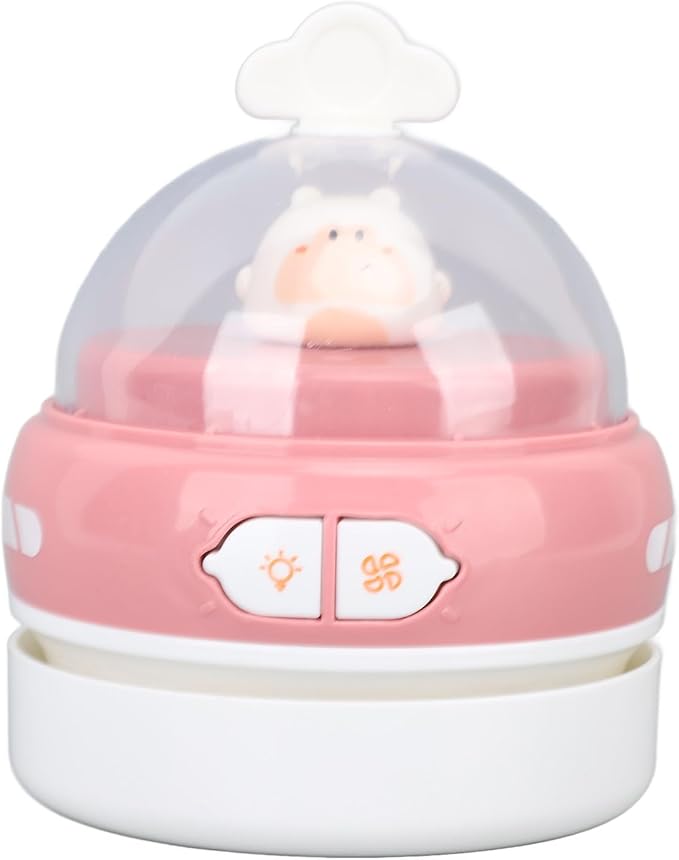 Desktop Vacuum Cleaner, Handheld Mini USB Cute Animal Cartoon Cleaner, Table Dust Sweeper Brush with Night Light, for Pencil Eraser Shavings Keyboards Office Accessory (Pink)