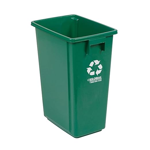 Global Industrial Indoor Recycling Container with Open Top, 15 Gallon Capacity, 12" W X 18" D X 24" H, Corrosion Resistant Polypropylene Construction, Green
