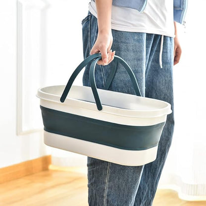 Goderewild Collapsible Bucket with Wheels 14L (3.7 Gallon) - Versatile and Durable for House Cleaning, Camping, and RV - Convenient Rectangular Mop Cleaning Basket - Lightweight & Compact (14L-Grey)