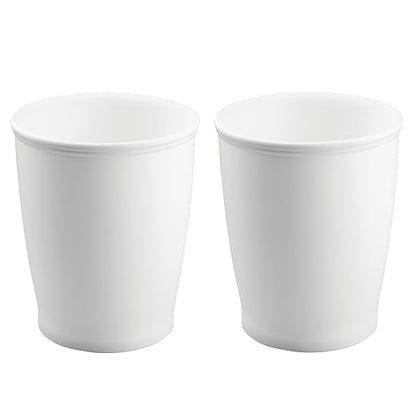 iDesign Small Round Bathroom Trash Can, Plastic Garbage Can for Bedroom, Office, Desk, Dorm, 2-Pack, White