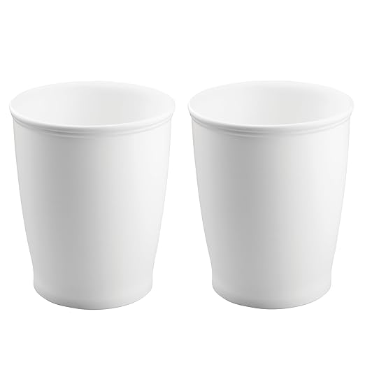 iDesign Small Round Bathroom Trash Can, Plastic Garbage Can for Bedroom, Office, Desk, Dorm, 2-Pack, White