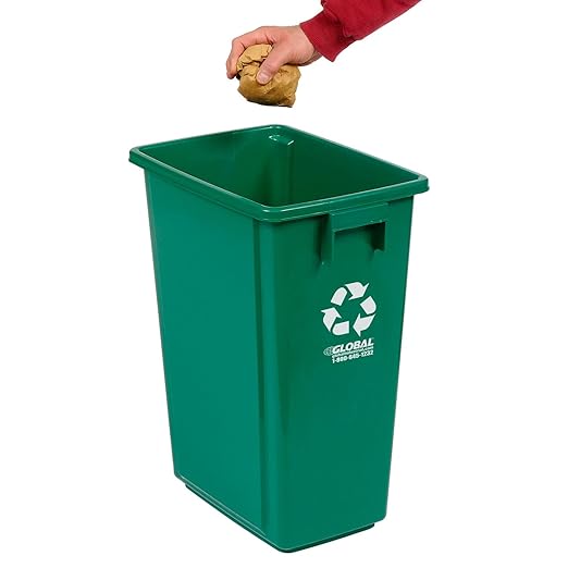 Global Industrial Indoor Recycling Container with Open Top, 15 Gallon Capacity, 12" W X 18" D X 24" H, Corrosion Resistant Polypropylene Construction, Green