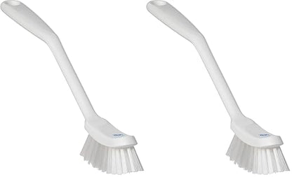 Vikan - Fine Dish Brush - Heavy-Duty, Narrow, Slip-Resistant Cleaning Brush, Polypropylene, Polyester Bristle, 11 Inch, White, (42875) (Pack of 2)