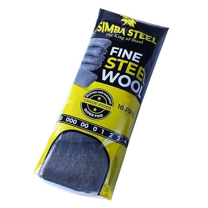 Steel Wool Grade 0000 - Finest Grade - 16 Steel Wool Pads – Steel Wool Scrubber for Cleaning & Rust Removal, Glass & Wood Buffing, Steel Scratch Remover, Mice & Rodents