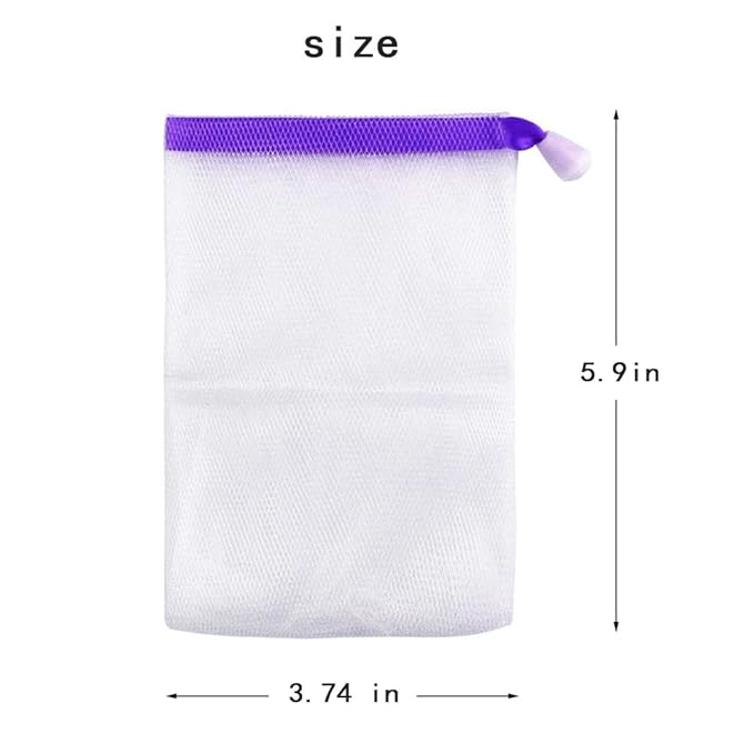 INVODA Handmade Soap Easy Bubble Mesh Soap Saver Bag Double Layer Drawstring Holder Bags Foam Net for Body Facial Cleaning Exfoliation Body Cleaning Tool (5 PCS)